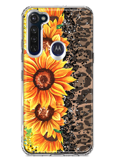 Motorola Moto G Stylus 2020 Yellow Summer Sunflowers Brown Leopard Honeycomb Hybrid Protective Phone Case Cover