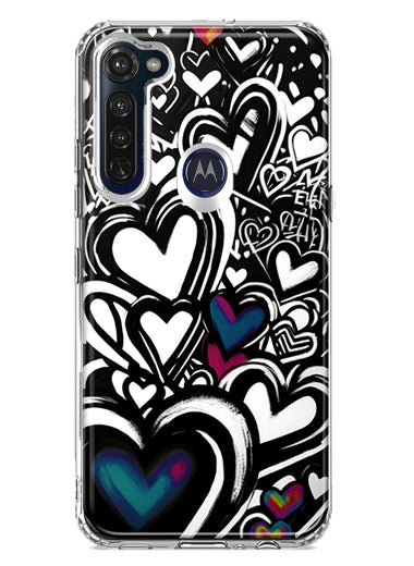 Motorola Moto G Stylus 2020 Black White Hearts Love Graffiti Hybrid Protective Phone Case Cover