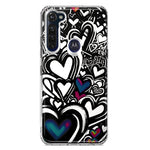 Motorola Moto G Stylus 2020 Black White Hearts Love Graffiti Hybrid Protective Phone Case Cover