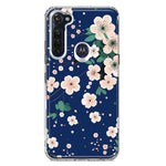 Motorola Moto G Stylus 2020 Kawaii Japanese Pink Cherry Blossom Navy Blue Hybrid Protective Phone Case Cover