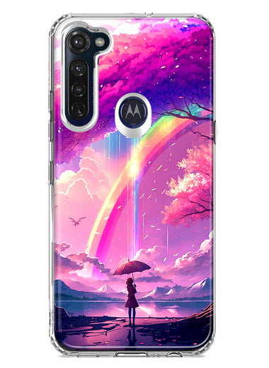 Motorola Moto G Stylus 2020 Kawaii Manga Pink Cherry Blossom Japanese Rainbow Girl Hybrid Protective Phone Case Cover