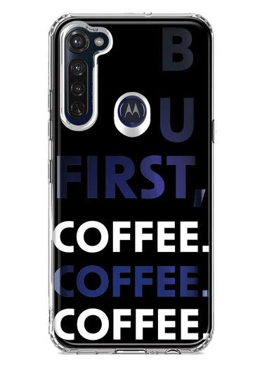 Motorola Moto G Stylus 2020 Black Clear Funny Text Quote But First Coffee Hybrid Protective Phone Case Cover