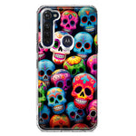 Motorola Moto G Stylus 2020 Halloween Spooky Colorful Day of the Dead Skulls Hybrid Protective Phone Case Cover