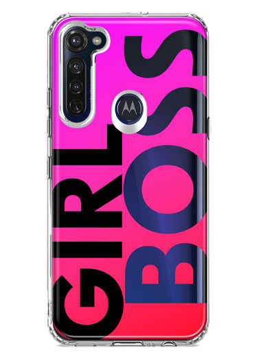 Motorola Moto G Stylus 2020 Pink Clear Funny Text Quote Girl Boss Hybrid Protective Phone Case Cover