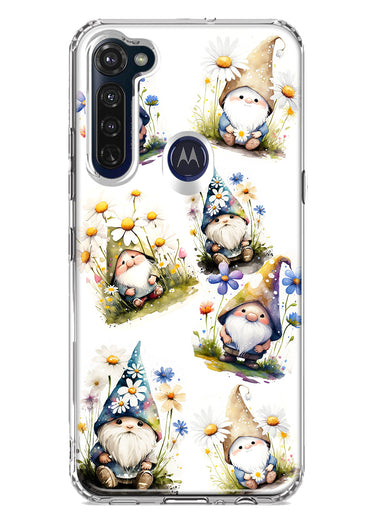 Motorola Moto G Stylus 2020 Cute White Blue Daisies Gnomes Hybrid Protective Phone Case Cover