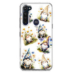 Motorola Moto G Stylus 2020 Cute White Blue Daisies Gnomes Hybrid Protective Phone Case Cover