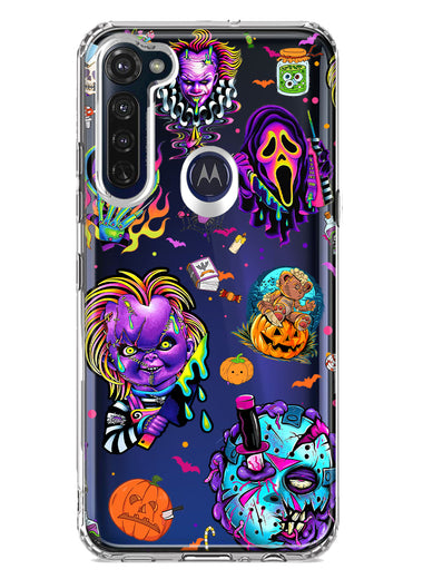 Motorola Moto G Stylus 2020 Cute Halloween Spooky Horror Scary Neon Characters Hybrid Protective Phone Case Cover