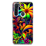 Motorola Moto G Stylus 2020 Neon Rainbow Psychedelic Trippy Hippie Daisy Flowers Hybrid Protective Phone Case Cover