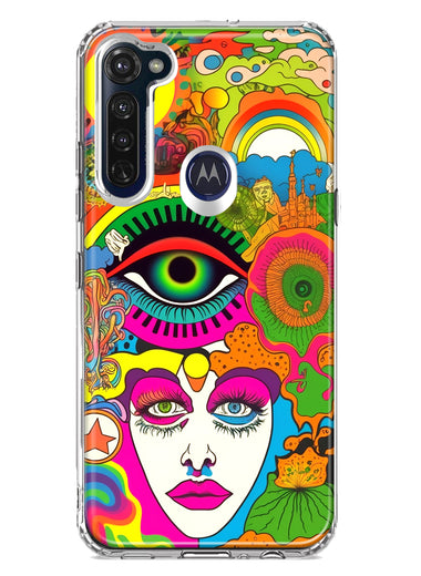 Motorola Moto G Stylus 2020 Neon Rainbow Psychedelic Trippy Hippie DaydreamHybrid Protective Phone Case Cover