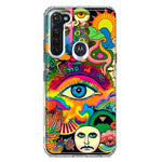 Motorola Moto G Stylus 2020 Neon Rainbow Psychedelic Trippy Hippie Multiple Eyes Hybrid Protective Phone Case Cover