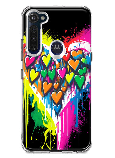 Motorola Moto G Stylus 2020 Colorful Rainbow Hearts Love Graffiti Painting Hybrid Protective Phone Case Cover