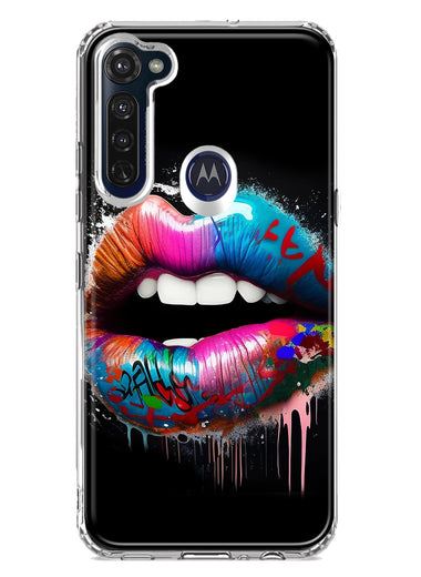 Motorola Moto G Stylus 2020 Colorful Lip Graffiti Painting Art Hybrid Protective Phone Case Cover