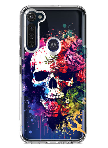 Motorola Moto G Stylus 2020 Fantasy Skull Red Purple Roses Hybrid Protective Phone Case Cover