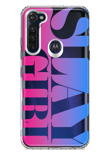 Motorola Moto G Stylus 2020 Pink Blue Clear Funny Text Quote Slay Girl Hybrid Protective Phone Case Cover
