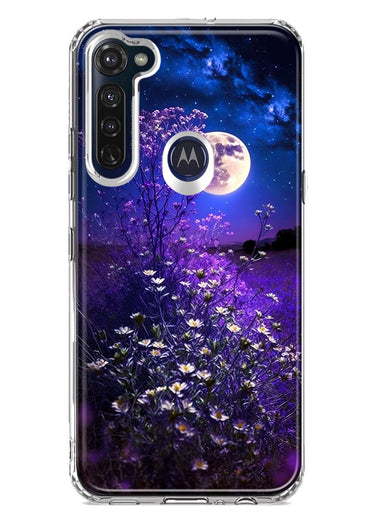 Motorola Moto G Stylus 2020 Spring Moon Night Lavender Flowers Floral Hybrid Protective Phone Case Cover