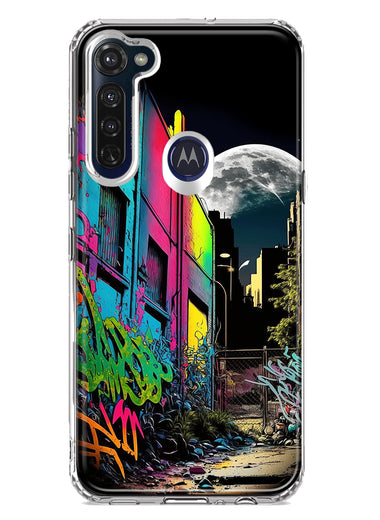 Motorola Moto G Stylus 2020 Urban City Full Moon Graffiti Painting Art Hybrid Protective Phone Case Cover
