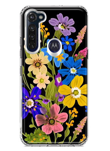Motorola Moto G Stylus 2020 Blue Yellow Vintage Spring Wild Flowers Floral Hybrid Protective Phone Case Cover
