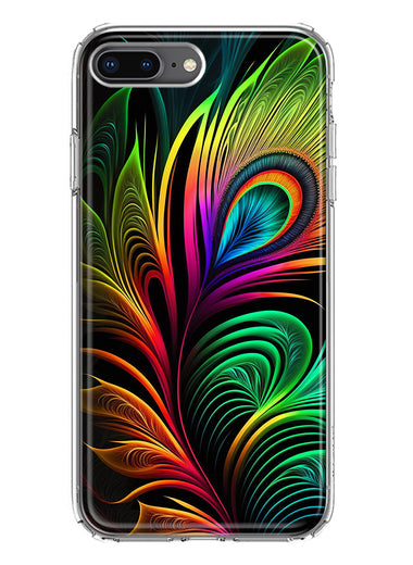 Apple iPhone 7/8 Plus Neon Rainbow Glow Peacock Feather Hybrid Protective Phone Case Cover