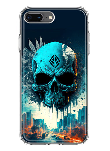 Apple iPhone 7/8 Plus Blue Apocalypse Cyberpunk Skull Feather Double Layer Phone Case Cover