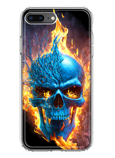 Apple iPhone 7/8 Plus Blue Flaming Skull Burning Fire Double Layer Phone Case Cover