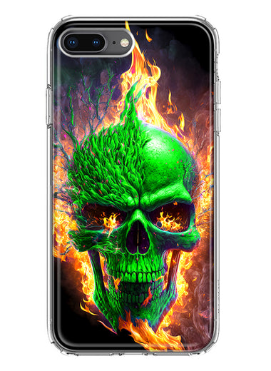 Apple iPhone 7/8 Plus Green Flaming Skull Burning Fire Double Layer Phone Case Cover