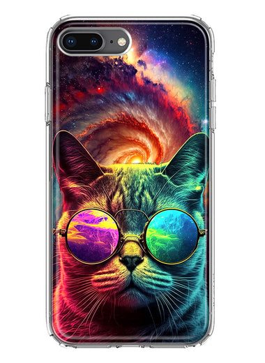 Apple iPhone 7/8 Plus Neon Rainbow Galaxy Cat Hybrid Protective Phone Case Cover