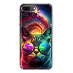 Apple iPhone 7/8 Plus Neon Rainbow Galaxy Cat Hybrid Protective Phone Case Cover