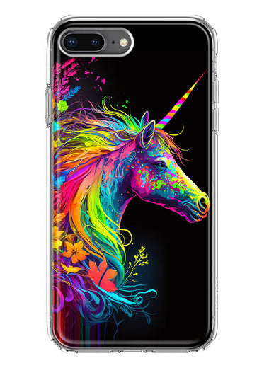 Apple iPhone 7/8 Plus Neon Rainbow Glow Unicorn Floral Hybrid Protective Phone Case Cover