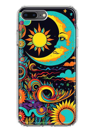 Apple iPhone 7/8 Plus Neon Rainbow Psychedelic Indie Hippie Indie Moon Hybrid Protective Phone Case Cover