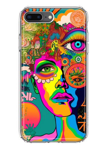 Apple iPhone 7/8 Plus Neon Rainbow Psychedelic Hippie One Eye Pop Art Hybrid Protective Phone Case Cover