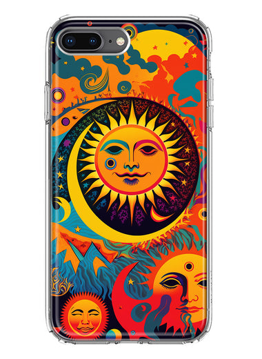 Apple iPhone 7/8 Plus Neon Rainbow Psychedelic Indie Hippie Sun Moon Hybrid Protective Phone Case Cover