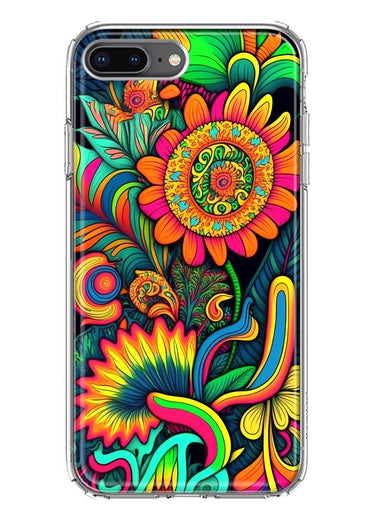 Apple iPhone 7/8 Plus Neon Rainbow Psychedelic Indie Hippie Sunflowers Hybrid Protective Phone Case Cover