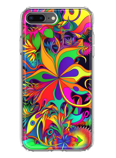 Apple iPhone 7/8 Plus Neon Rainbow Psychedelic Hippie Wild Flowers Hybrid Protective Phone Case Cover