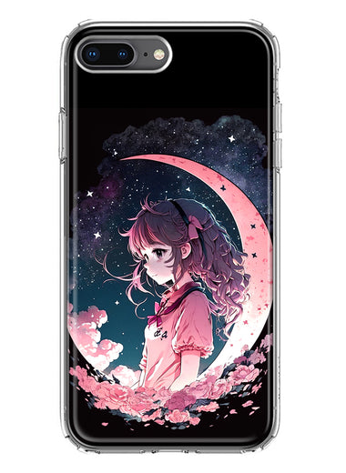 Apple iPhone 7/8 Plus Kawaii Manga Pink Cherry Blossom Dreaming Moon Girl Hybrid Protective Phone Case Cover