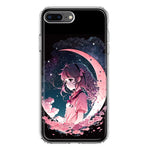 Apple iPhone 7/8 Plus Kawaii Manga Pink Cherry Blossom Dreaming Moon Girl Hybrid Protective Phone Case Cover