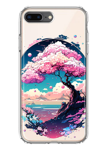 Apple iPhone 7/8 Plus Kawaii Manga Pink Cherry Blossom Japanese Sky Floral Ocean Hybrid Protective Phone Case Cover