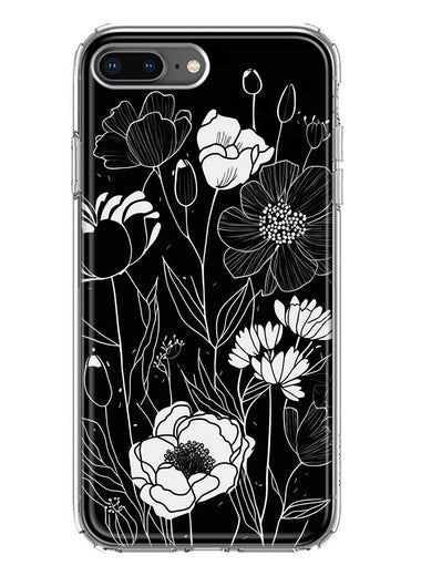 Apple iPhone 7/8 Plus Line Drawing Art White Floral Flowers Hybrid Protective Phone Case Cover