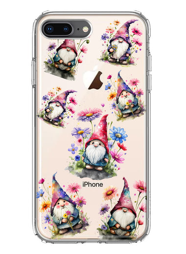 Apple iPhone 7/8 Plus Cute Pink Purple Cosmos Flowers Gnomes Spring Floral Double Layer Phone Case Cover