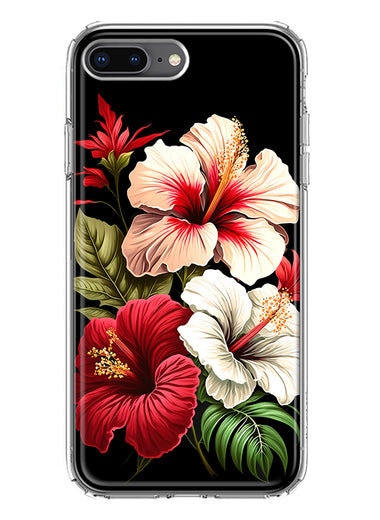 Apple iPhone 7/8 Plus Pink Red Hibiscus Wild Flowers Floral Hybrid Protective Phone Case Cover