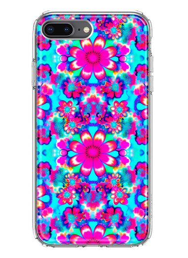 Apple iPhone 7/8 Plus Pink Blue Vintage Hippie Tie Dye Flowers Hybrid Protective Phone Case Cover
