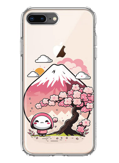Apple iPhone 7/8 Plus Kawaii Manga Pink Cherry Blossom Fuji Mountain Mochi Girl Hybrid Protective Phone Case Cover