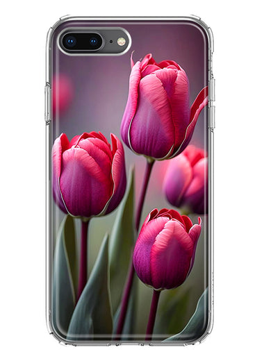 Apple iPhone 7/8 Plus Pink Tulip Flowers Floral Hybrid Protective Phone Case Cover