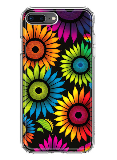 Apple iPhone 7/8 Plus Neon Rainbow Glow Sunflowers Colorful Floral Pink Purple Double Layer Phone Case Cover