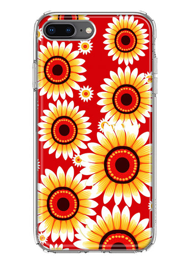 Apple iPhone 7/8 Plus Yellow Sunflowers Polkadot on Red Double Layer Phone Case Cover