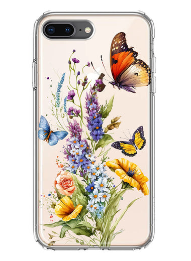 Apple iPhone 7/8 Plus Yellow Purple Spring Flowers Butterflies Floral Hybrid Protective Phone Case Cover