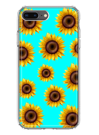 Apple iPhone 7/8 Plus Yellow Sunflowers Polkadot on Turquoise Teal Double Layer Phone Case Cover