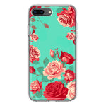 Apple iPhone 7/8 Plus Turquoise Teal Vintage Pastel Pink Red Roses Double Layer Phone Case Cover