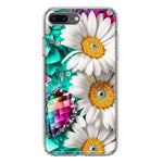 Apple iPhone 7/8 Plus Colorful Crystal White Daisies Rainbow Gems Teal Double Layer Phone Case Cover