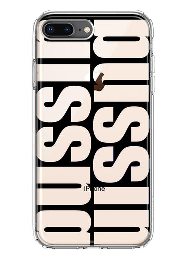 Apple iPhone 8 Plus Black Clear Funny Text Quote Bussin Hybrid Protective Phone Case Cover