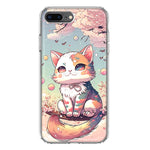 Apple iPhone 8 Plus Kawaii Manga Pink Cherry Blossom Cute Cat Hybrid Protective Phone Case Cover